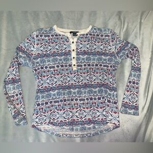 Chaps denim Nordic fair isle thermal Patterned Long Sleeve Henley Top large